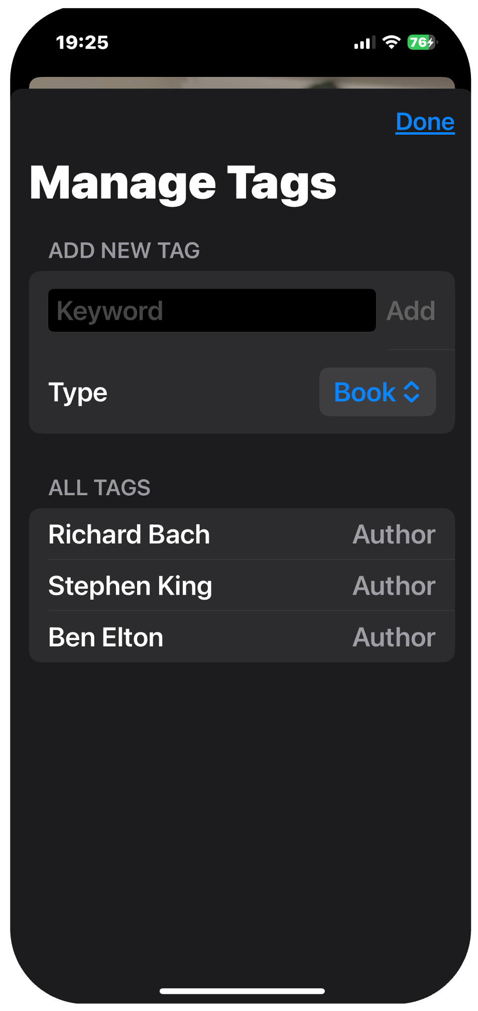 Manage Tags screenshot